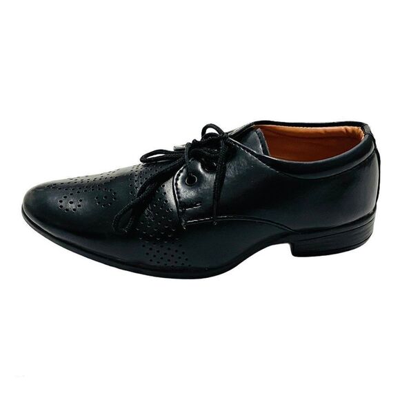 black Leather Oxford Lace Up Dress Shoes - Picture 3 of 5